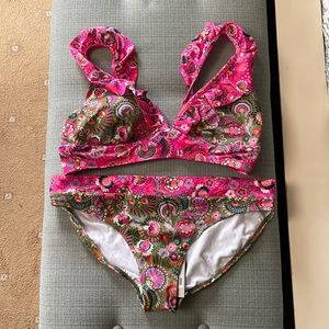 Boden Palermo Ruffled Bikini Top with Matching Bottoms. NWT Size 14